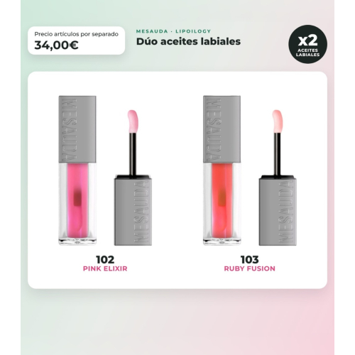 Mesauda - Duo pack lip oil Lipoilogy - 102: Pink Elixir + 103: Ruby Fusion