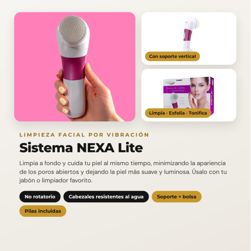 NEXA Lite Pack by MQBeauty – Facial Cleansing System with Vibration + 5 Replacement Heads (10 Heads in Total)