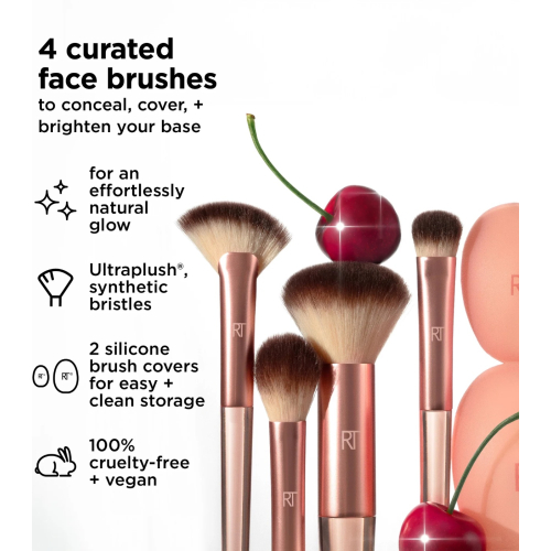 Real Techniques - *Cherry On top* - Set of 4 brushes + 2 silicone covers
