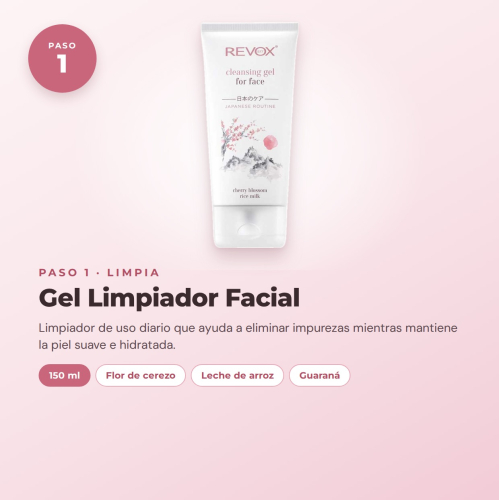 Revox Complete Facial Care Set Japanese Routine with Cleansing Gel, Peeling, Toner, Serum, Cream, and Hydrating Mask Vegan and Cruelty Free