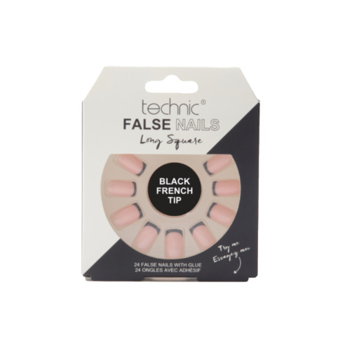 Technic Cosmetics - False Nails False Nails Long Square - Black French Tip