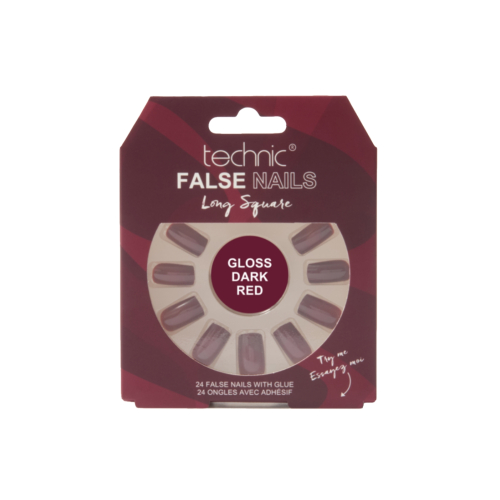 Technic Cosmetics - False Nails False Nails Long Square - Gloss Dark Red