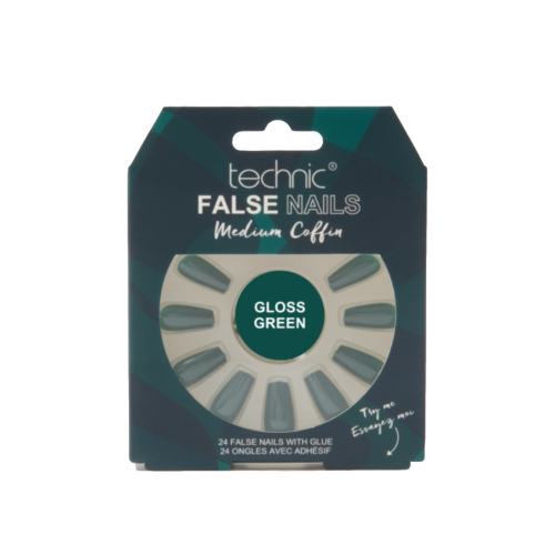 Technic Cosmetics - False Nails False Nails Medium Coffin - Gloss Green