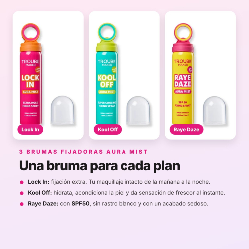 Trouble Maker - Pack 3 Makeup Setting Mists Lock In, Kool Off, and SPF50 Raye Daze