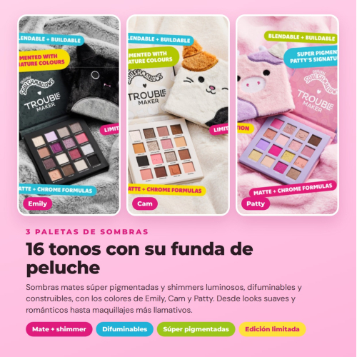 Trouble Maker x Squishmallows - Complete Collection Limited Edition - 14 Products: 3 Eyeshadow Palettes + Mascara + 3 Lip Oils + 3 Lip Glosses + 4 Facial Mists