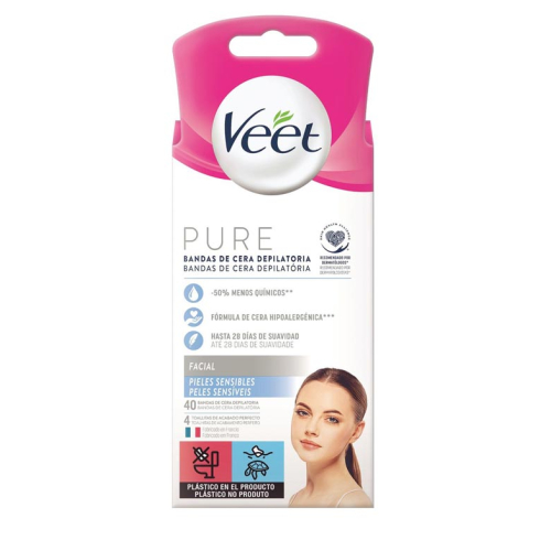 Veet - Facial Hair Removal Wax Strips Pure - Sensitive Skin (40u)